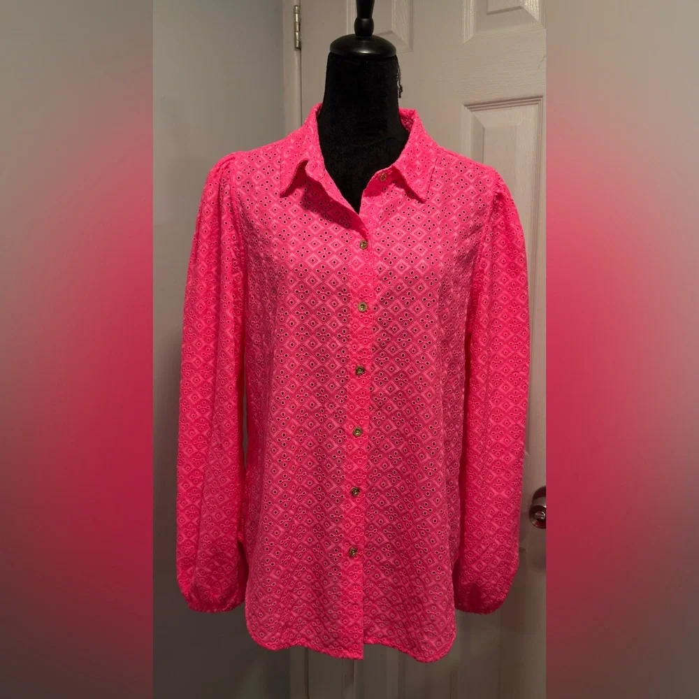 Lilly Pulitzer Bright Pink Eyelet Blouse - Picture 6 of 11